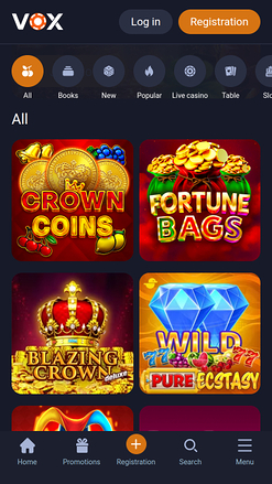 Vox Casino Mobile Games