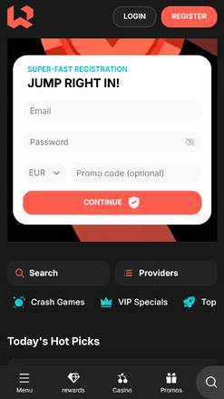 Homepage screenshot of Wettson Casino for Mobile