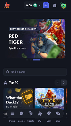 Whale Casino Mobile Homepage