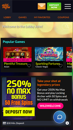 Wild Vegas Casino Mobile Homepage