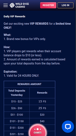 Wild Dice Casino Mobile VIP Program