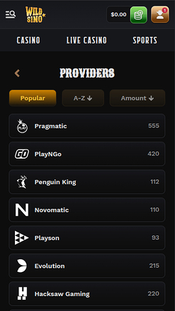 Wildsino Casino Mobile Game Developers