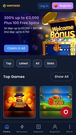 Win There Casino mobile homepage