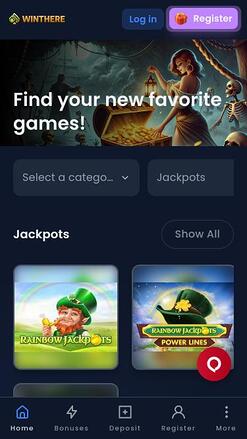 Win There Casino jackpot mobile page
