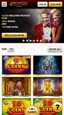 Win Unique Casino Mobile Homepage