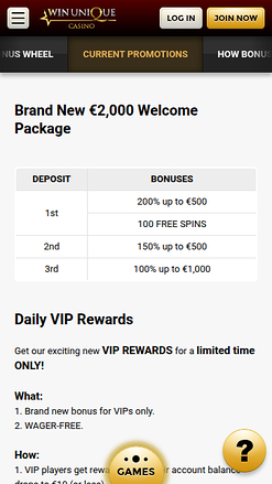 Win Unique Casino Mobile Promotions