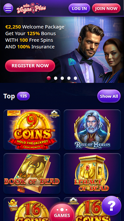 Win Vegasplus Casino Mobile Homepage