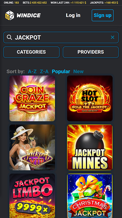 WinDice Casino Mobile Jackpot
