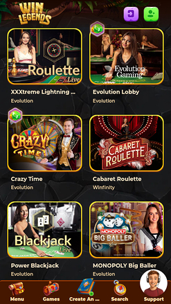 WinLegends Casino Mobile Live Dealer