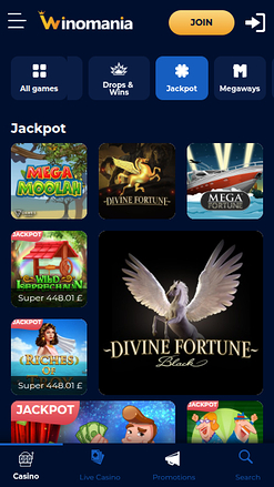 WinOMania Casino Mobile Jackpot
