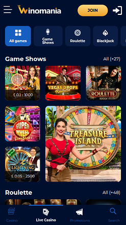 WinOMania Casino Mobile Live Dealer