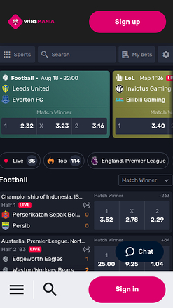 WinsMania Casino Mobile Sports