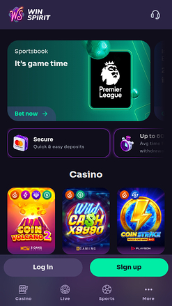 WinSpirit Casino Mobile Homepage