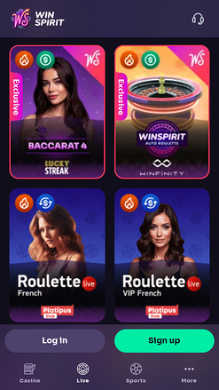 WinSpirit Casino Mobile Live Dealer
