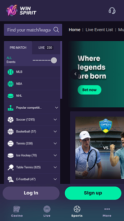 WinSpirit Casino Mobile Sports