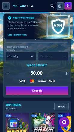 Wintopia Casino Mobile Homepage