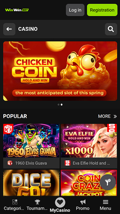 WinWin Casino Mobile Homepage