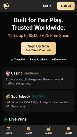 Wolf.io Casino Mobile Homepage