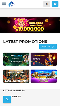 Wolfy Casino Mobile Homepage