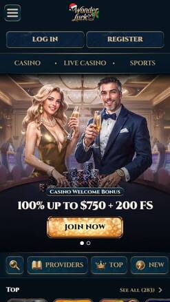 Homepage mobile screenshot of WonderLuck Casino