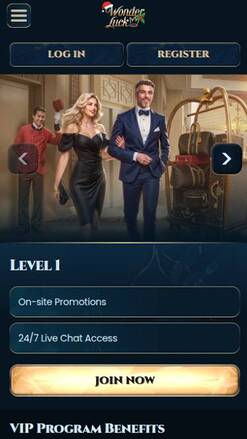VIP mobile page screenshot of WonderLuck Casino