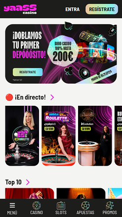 Yaass Casino Mobile Homepage