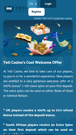Yeti Casino Mobile Promotions