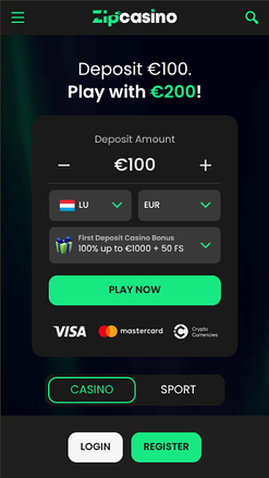 Zip Casino Mobile Homepage