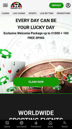 Zodiacbet Casino Mobile Homepage