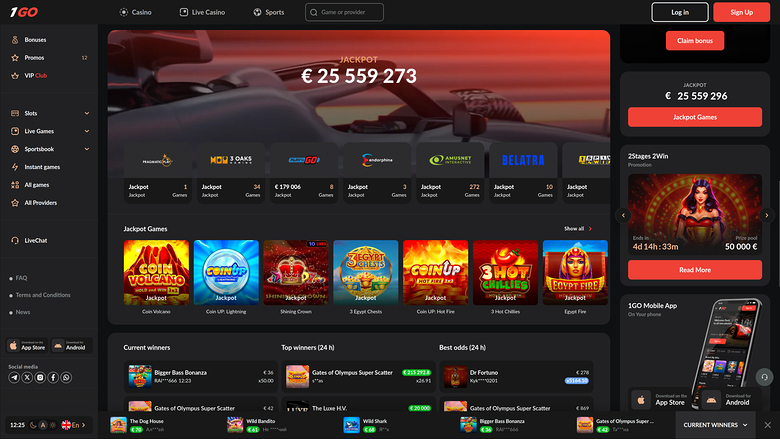 1GO Casino Desktop Jackpot