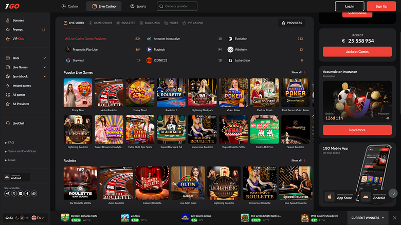 1GO Casino Desktop Live Dealer