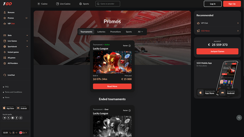 1GO Casino Desktop Promotions