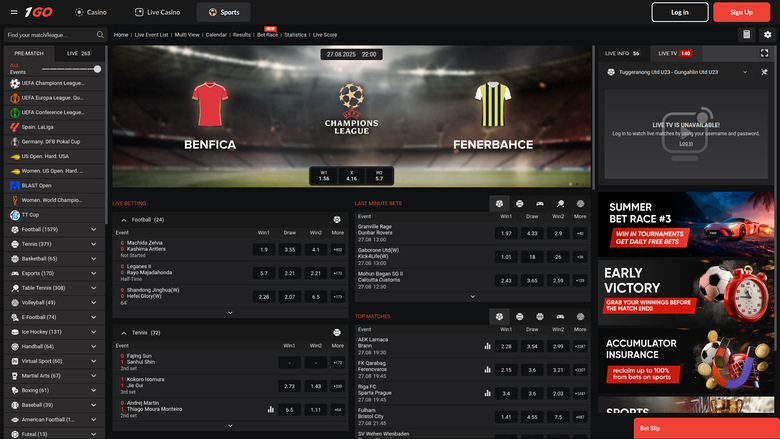 1GO Casino Desktop Sports