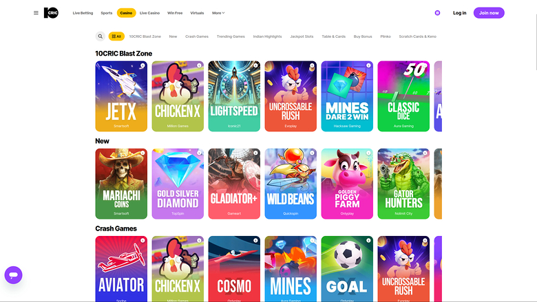 10cric Casino Desktop Games