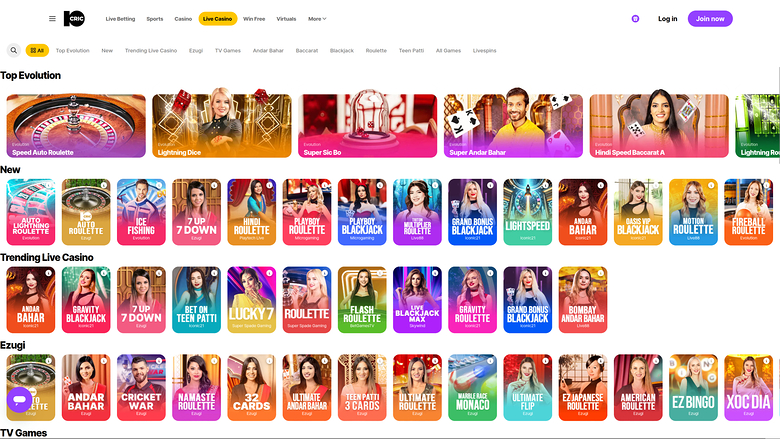 10cric Casino Desktop Live Dealer