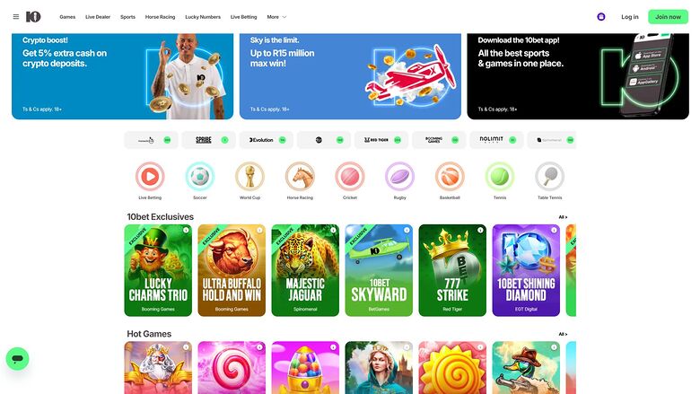 10Bet Casino Desktop Homepage