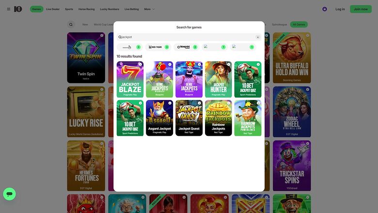 10Bet Casino Desktop Jackpot