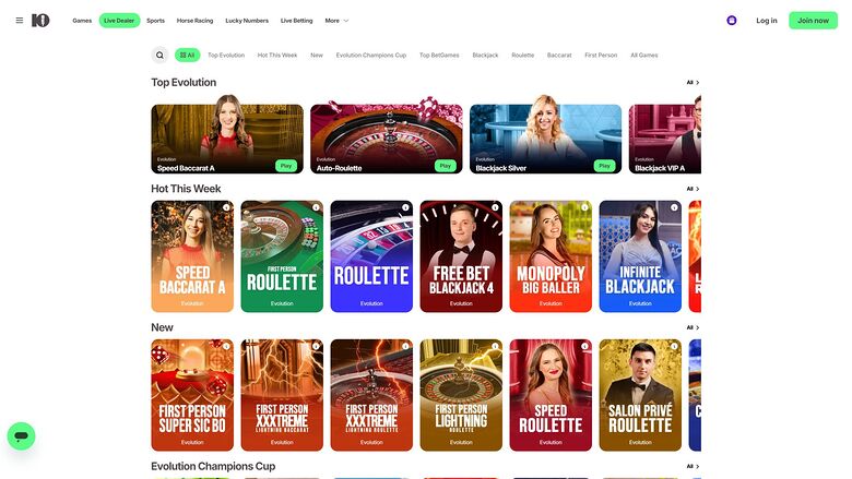 10Bet Casino Desktop Live Dealer