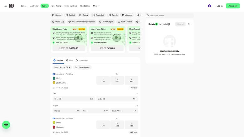 10Bet Casino Desktop Sports