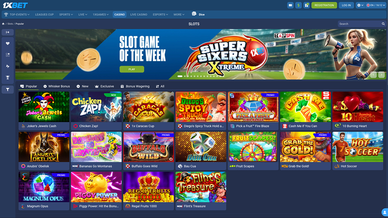 1xBet Casino Desktop Homepage