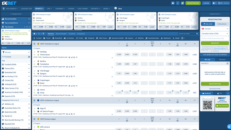 1xBet Casino Desktop Sports