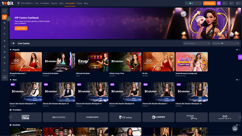 1xBit Casino Desktop Live Dealer