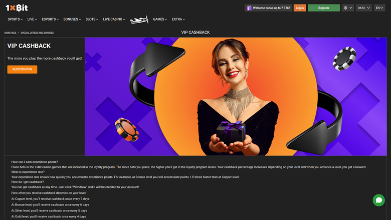 1xBit Casino Desktop VIP Program