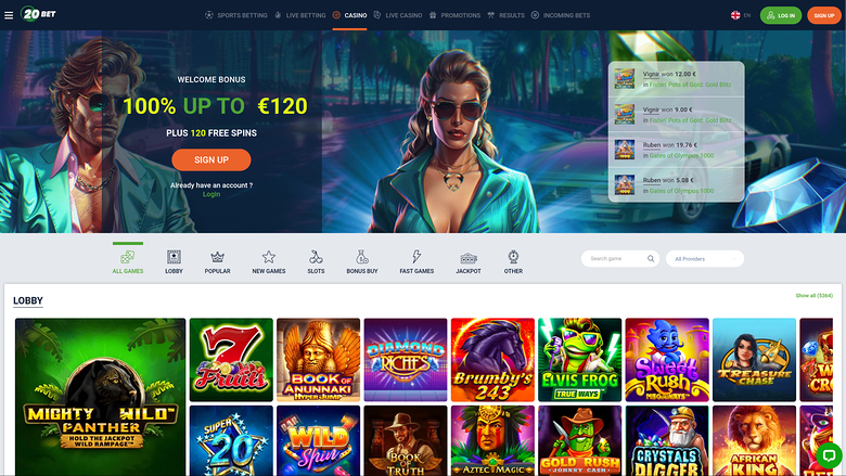 20Bet Casino Desktop Homepage