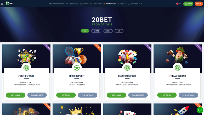 20Bet Casino Desktop Promotions