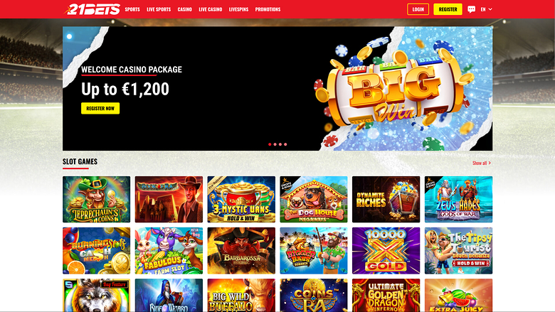 21Bets Casino Desktop Homepage