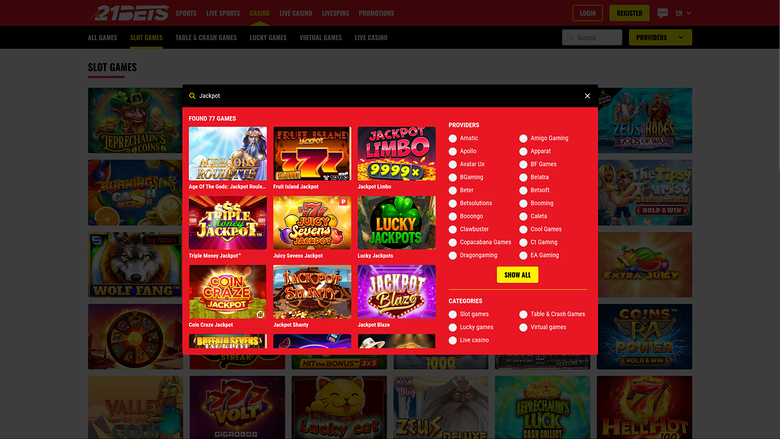 21Bets Casino Desktop Jackpot