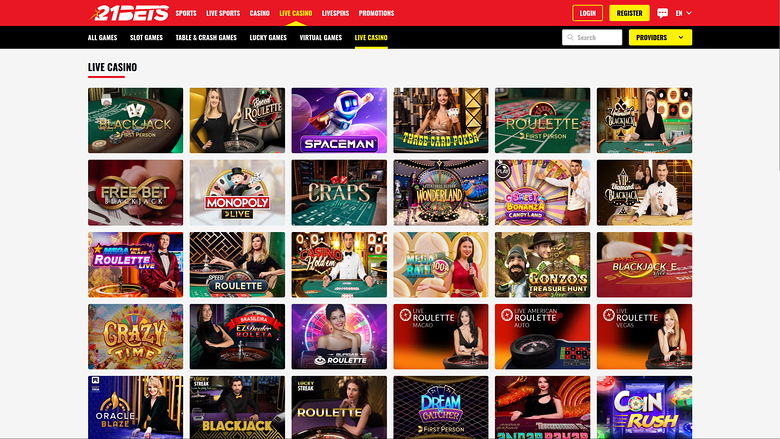 21Bets Casino Desktop Live Dealer