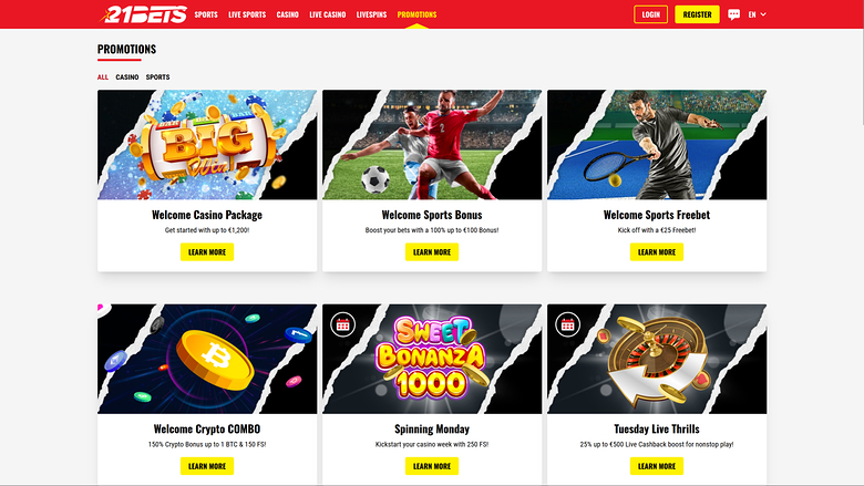 21Bets Casino Desktop Promotions