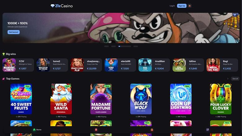 21kCasino Desktop Homepage